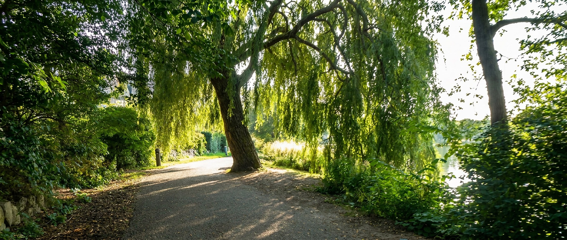 Stien under piletræet ved søen bag Helsingørsgade i Hillerød